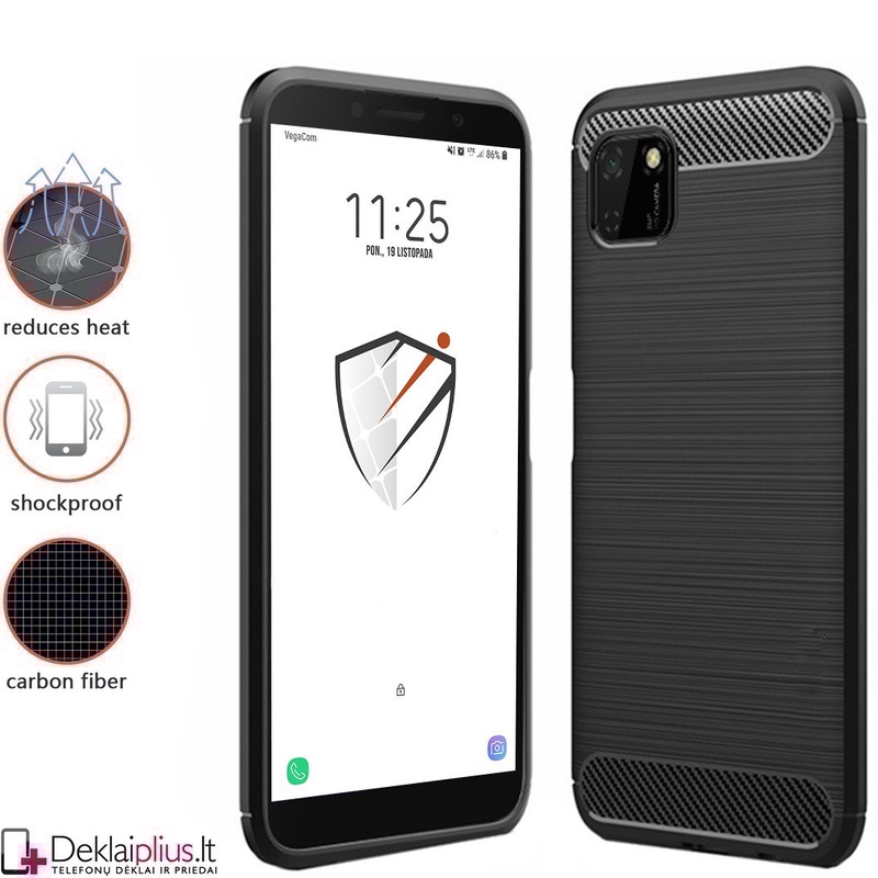 Carbon guminis dėklas - juodas (Huawei Y5P) Carbon guminis dėklas - juodas (Huawei Y5P)